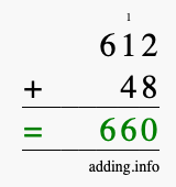 Calculate 612 + 48 using long addition