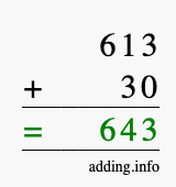 Calculate 613 + 30 using long addition