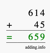 Calculate 614 + 45 using long addition