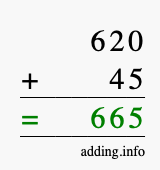 Calculate 620 plus 45 using long addition Calculate 620 + 45 using long addition