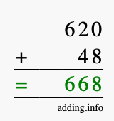 Calculate 620 + 48 using long addition