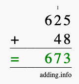 Calculate 625 + 48 using long addition