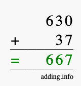 Calculate 630 + 37 using long addition
