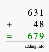 Calculate 631 + 48 using long addition