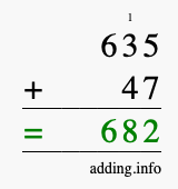 Calculate 635 + 47 using long addition