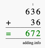 Calculate 636 + 36 using long addition
