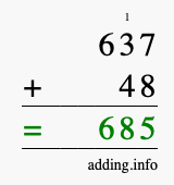 Calculate 637 + 48 using long addition