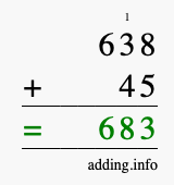 Calculate 638 + 45 using long addition