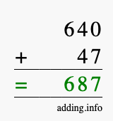 Calculate 640 + 47 using long addition