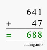 Calculate 641 + 47 using long addition