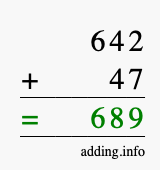 Calculate 642 + 47 using long addition