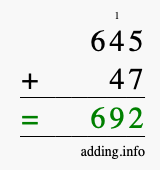 Calculate 645 + 47 using long addition