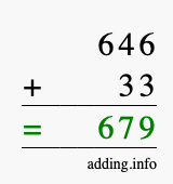 Calculate 646 + 33 using long addition