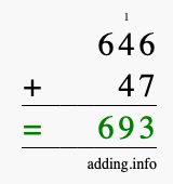 Calculate 646 + 47 using long addition