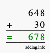 Calculate 648 + 30 using long addition