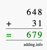 Calculate 648 + 31 using long addition