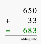 Calculate 650 + 33 using long addition