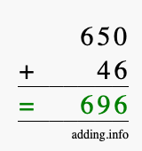 Calculate 650 + 46 using long addition