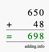 Calculate 650 + 48 using long addition