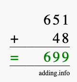 Calculate 651 + 48 using long addition