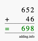 Calculate 652 + 46 using long addition