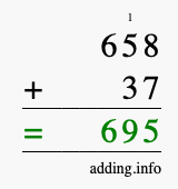 Calculate 658 + 37 using long addition