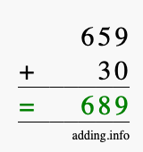 Calculate 659 + 30 using long addition