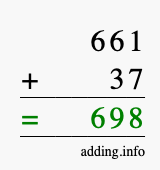 Calculate 661 + 37 using long addition