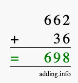 Calculate 662 + 36 using long addition