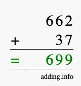 Calculate 662 + 37 using long addition