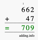 Calculate 662 + 47 using long addition