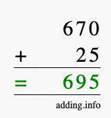 Calculate 670 + 25 using long addition