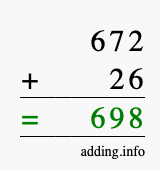 Calculate 672 + 26 using long addition