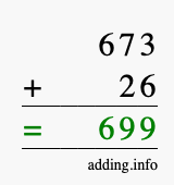 Calculate 673 + 26 using long addition