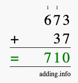 Calculate 673 + 37 using long addition