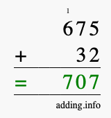 Calculate 675 + 32 using long addition