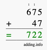 Calculate 675 + 47 using long addition