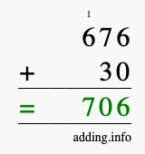Calculate 676 + 30 using long addition
