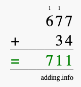 Calculate 677 + 34 using long addition