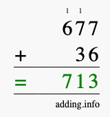 Calculate 677 + 36 using long addition