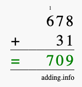 Calculate 678 + 31 using long addition