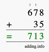 Calculate 678 + 35 using long addition