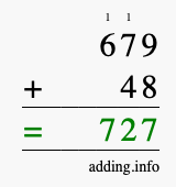 Calculate 679 + 48 using long addition