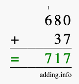 Calculate 680 + 37 using long addition