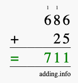 Calculate 686 + 25 using long addition