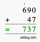 Calculate 690 + 47 using long addition
