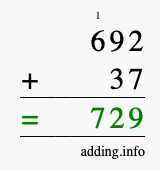 Calculate 692 + 37 using long addition