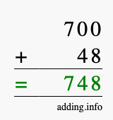 Calculate 700 + 48 using long addition