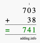 Calculate 703 + 38 using long addition