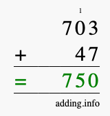 Calculate 703 + 47 using long addition